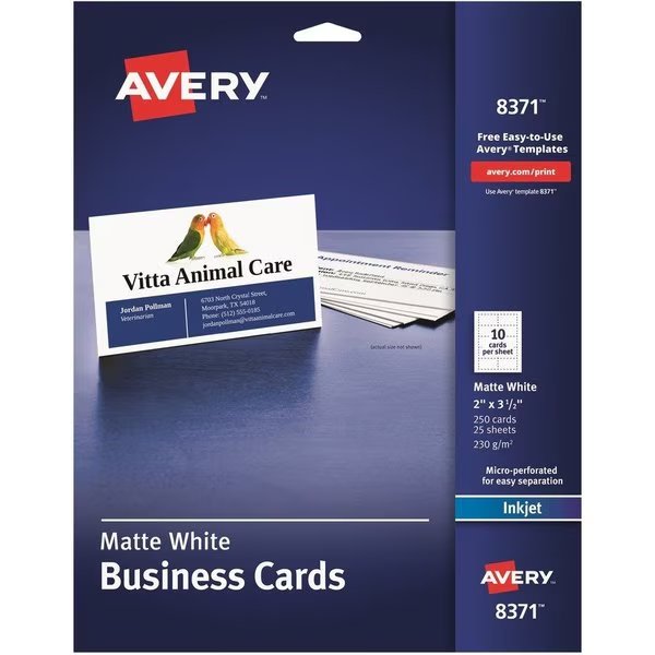Cards, Bsness, Inkjt, 2X3.5, We 250PK, Avery, Mfr#: AVE8371